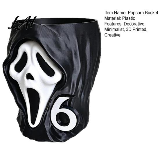 Happy Halloween Decoration 3D Printed Screaming Skull Popcorn Bucket Decorative Box Table Container Ornament Creative for Living Room Bedroom Office