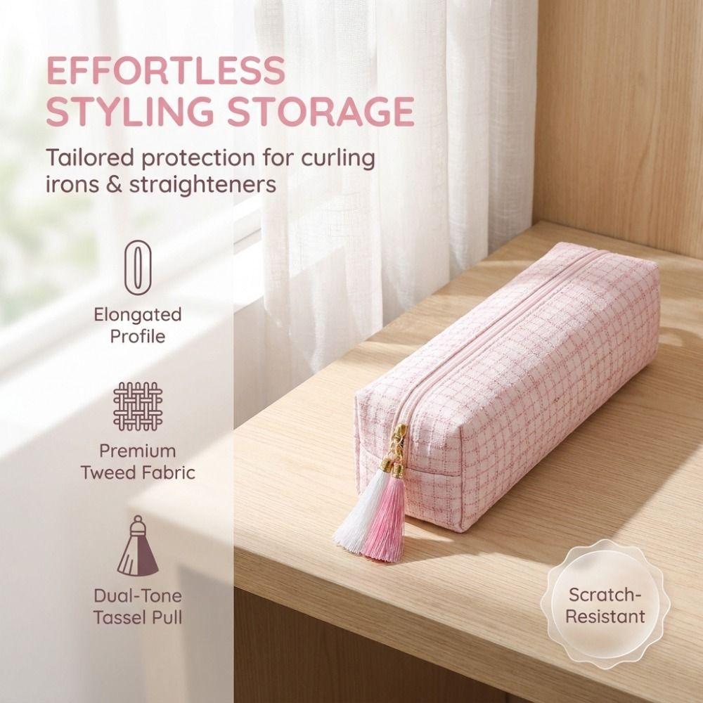 Soft Hair Dryer Storage Bag Plaid Pattern Curling Iron Carrying Case Curler Storage Bag Travel Use