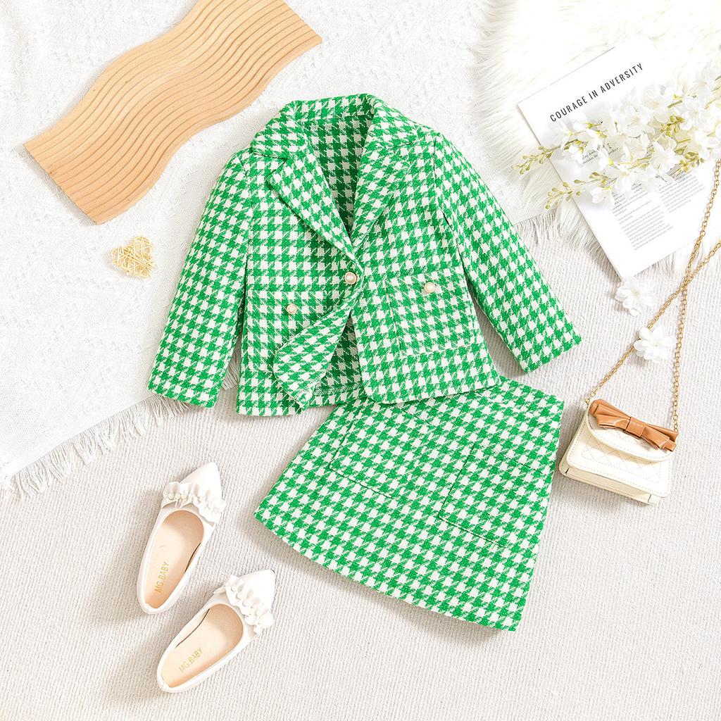 Детский модный костюм осень-зима для девочек повседневное клетчатое пальто юбка рождественский костюм