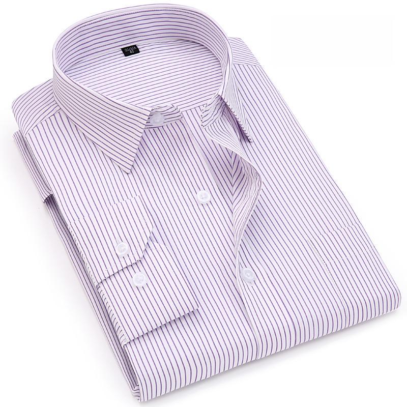 Men's Striped Business Dress Shirt Long Sleeve Simple Style Regular Fit Non-iron Formal Shirt