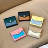 New Palm Patterned Cowhide Color Blocked Short Three Fold Wallet Genuine Leather Wallet Color Matching Leather Clip Color Blocking Card Bag