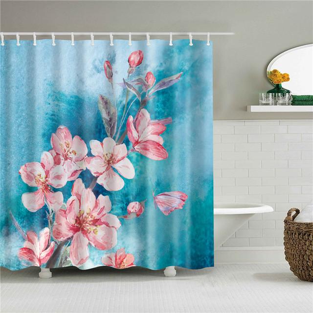 Chinese Style Flower Branch Landscape Shower Curtain 3D Printing Sunflower Bathroom Accessories Sets Waterproof Polyester Screen
