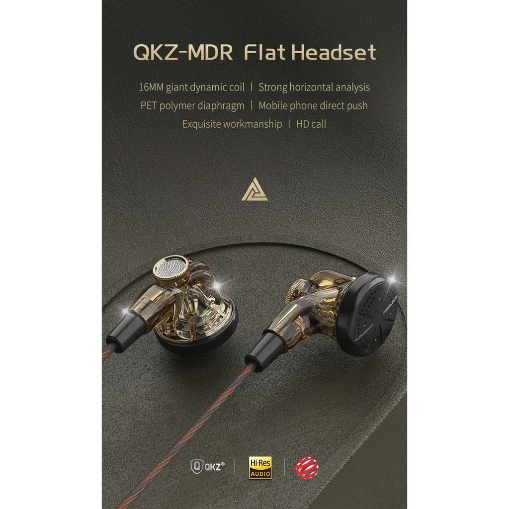 QKZ MDR Flat-Head Headphones 16MM Large Dynamic HIFI Bass Sport Earbuds Music Wired Earphones 3.5MM AUX Headset In Ear with Mic