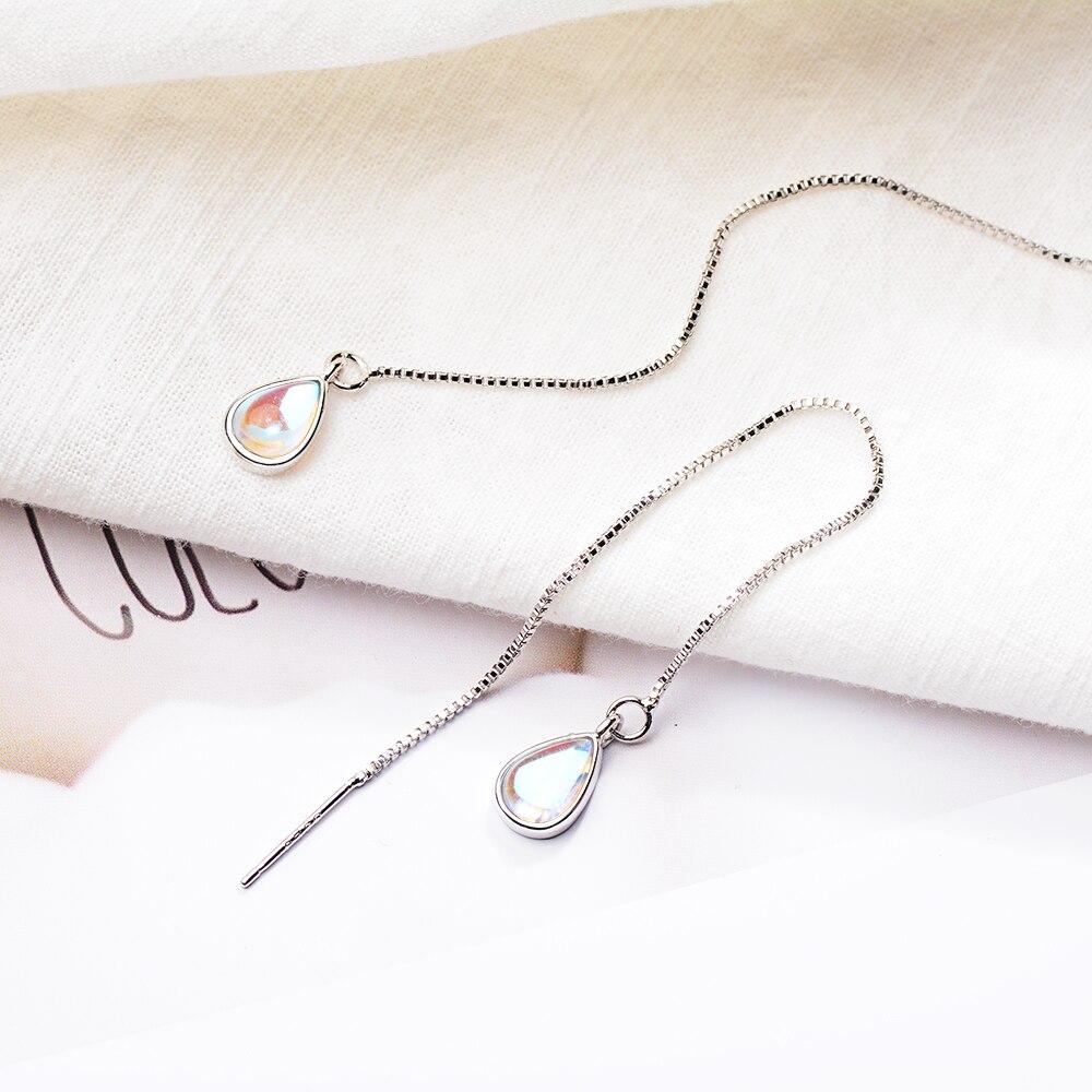 Стерлингового серебра 925 пробы, модные вечерние украшения, лунный камень, длинные серьги с кисточками для женщин, цепочка для ушей, S-E654