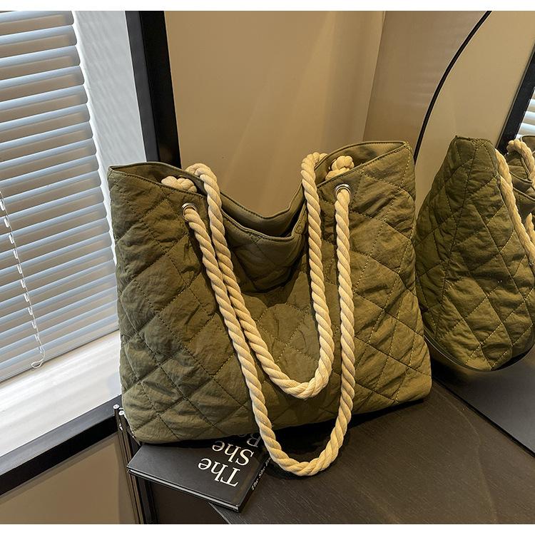 Autumn and Winter Cotton Clothing Bag Casual Fashion Tote Soft Leather Bag Ins Japanese Large-capacity Canvas Shoulder Messenger Bag