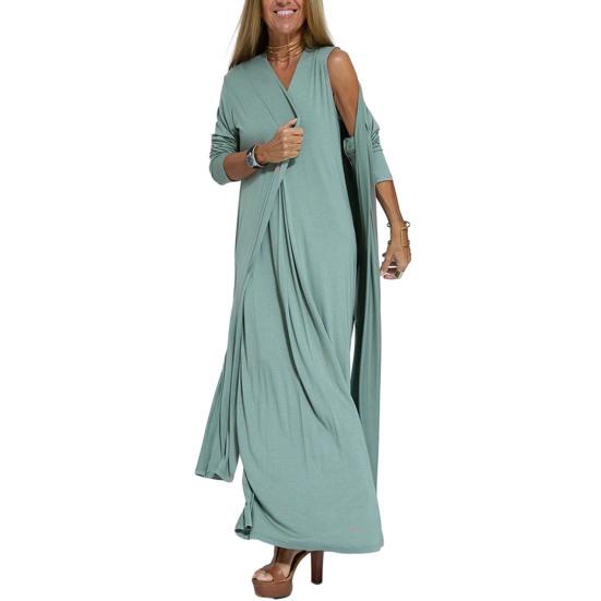 Женские повседневные свободные платья Элегантное офисное женское длинное платье Модное летнее платье без рукавов с осенним кардиганом с длинными рукавами