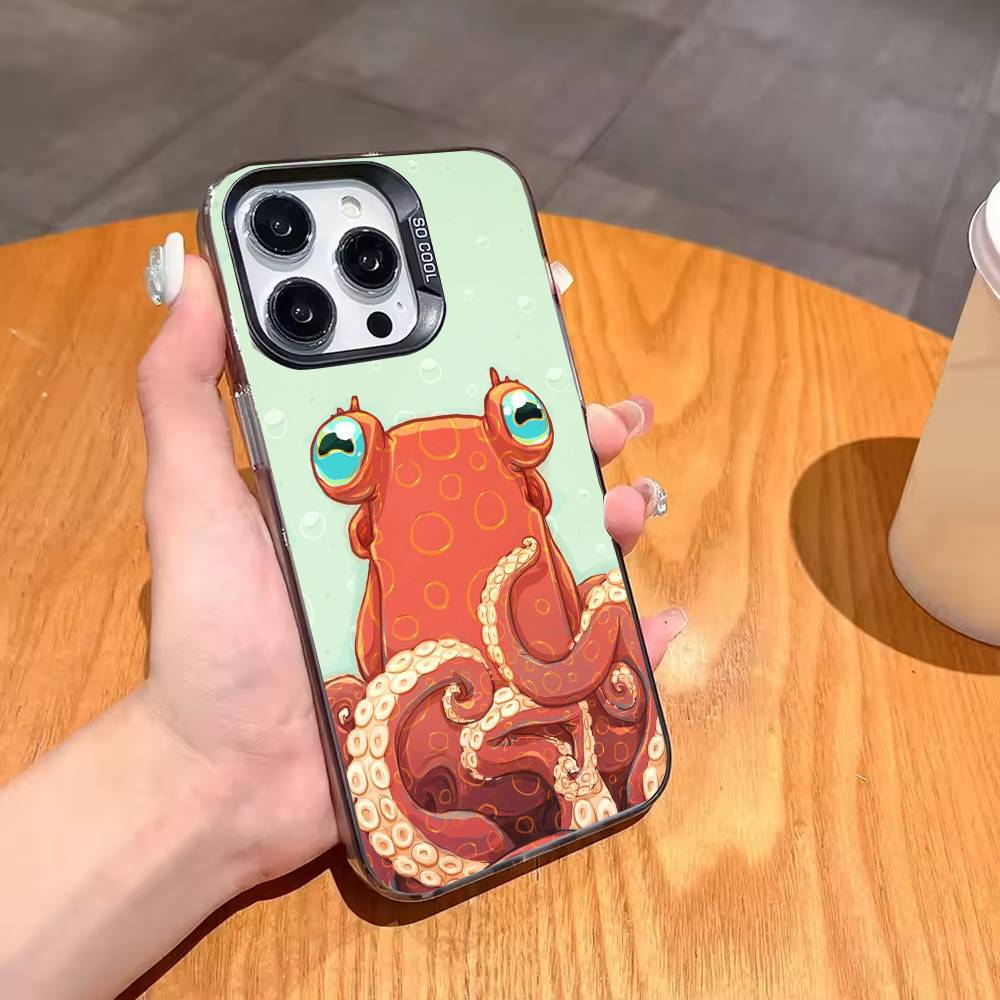 O-Осьминог S-Морские Животные O-Океан Чехол для Телефона Для iPhone17,16,15,14,13,12,11,Pro,MAX Серый Матовый Силиконовый Черный Чехол