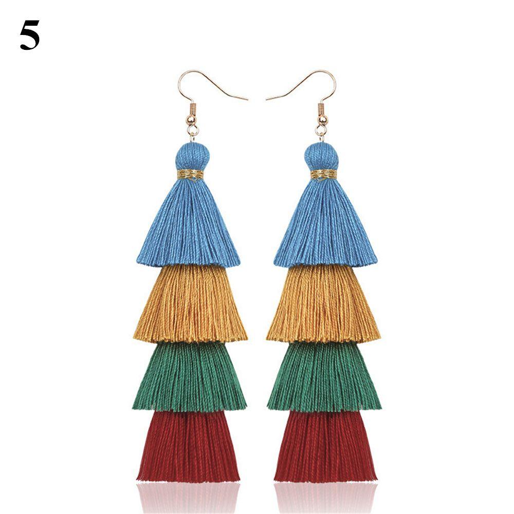 Ethnic Gradient Boho Ear Stud Dangle Drop Earrings Multilayer Drop Long Tassel Earrings Bohemian