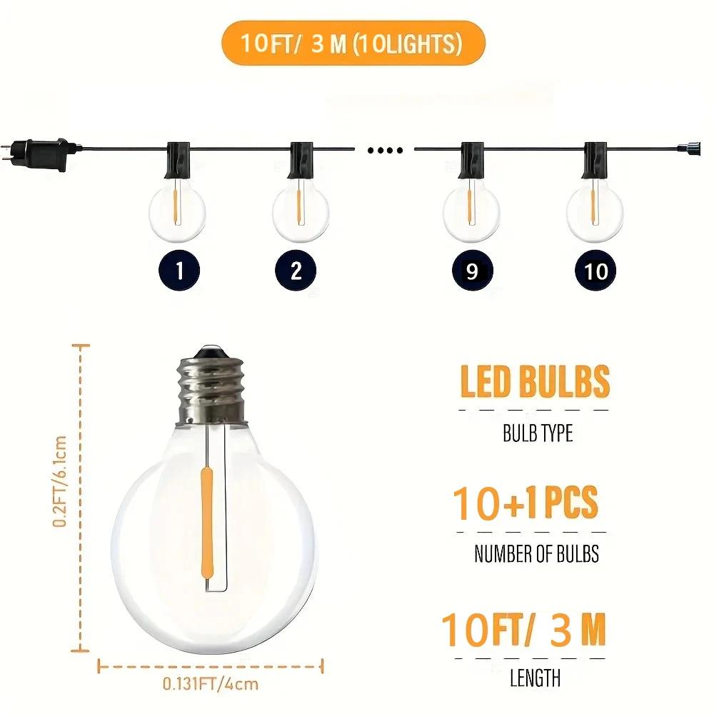 Светодиодные гирлянды G40 в виде шаров, прозрачные, для улицы, водонепроницаемые IP44, винтажные лампочки для двора, террасы, сада, паба, украшения для рождественской вечеринки