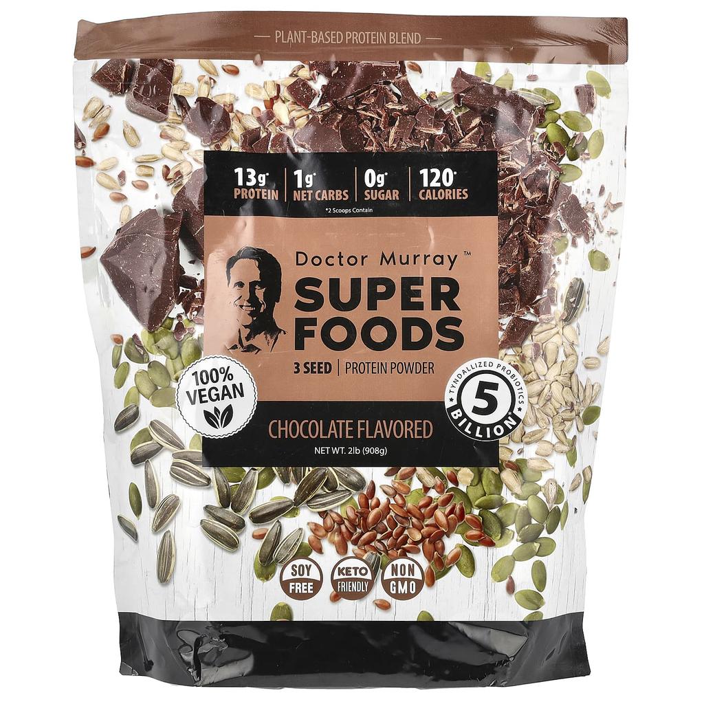 Dr. Murray's Superfoods, 3-Seed Protein Powder, Pumpkin + Flax + Sunflower, Chocolate Flavor, 2 Lb (908 G)