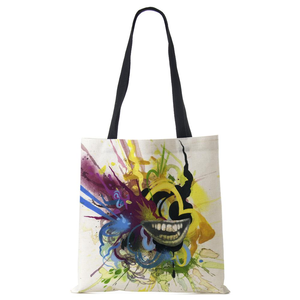 Раскрашенная холщовая сумка-тоут на плечо женская с милым принтом Харадзюку повседневная для покупок ручная сумка многоразовая большой вместимости пляжная сумка CLE
