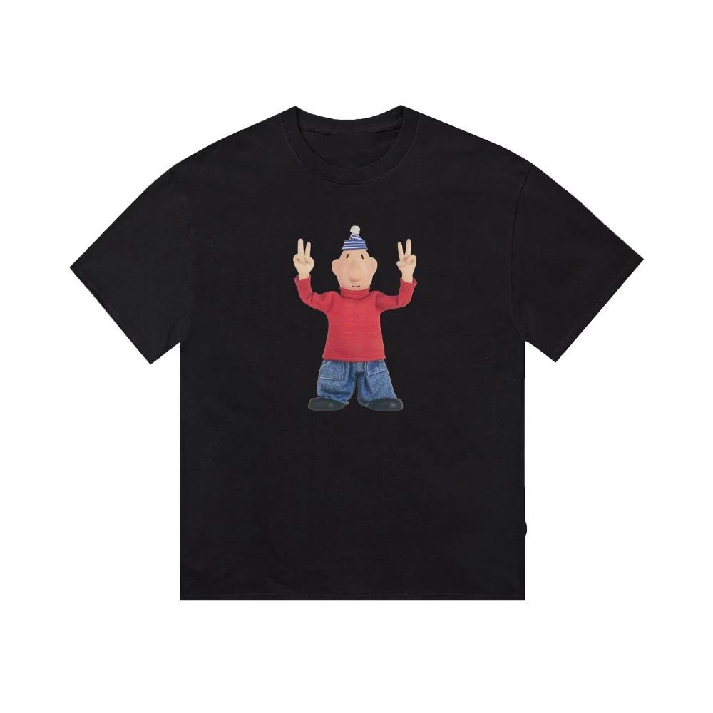Fun Cartoon Character Print Pattern T-shirt Fashion Trend Short Sleeve Crew Neck Casual Loose Streetwear Daily Wear Cool Top