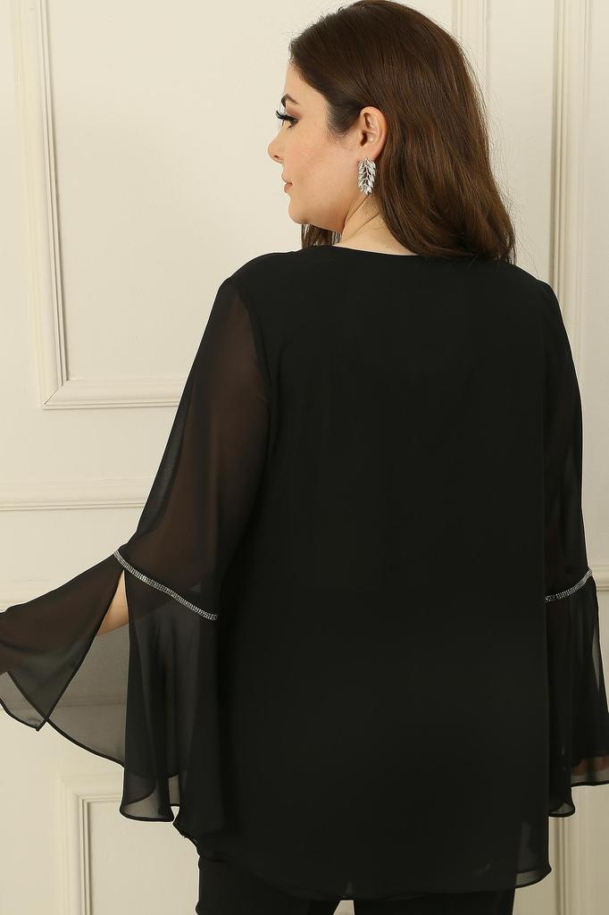 Рукава с V-образным вырезом Оборка Лента Каменная шифоновая блузка больших размеров