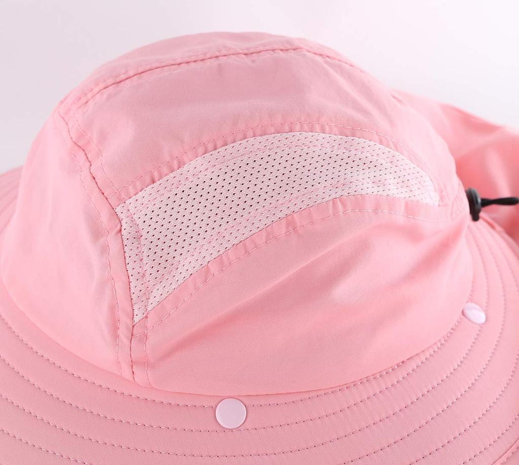 Летняя детская кепка с хвостиком, с клапаном UPF, быстросохнущая, широкополая шляпа от солнца, защита от УФ-лучей, шляпа сафари, детская шляпа для рыбалки для девочек, розовая, 50+
