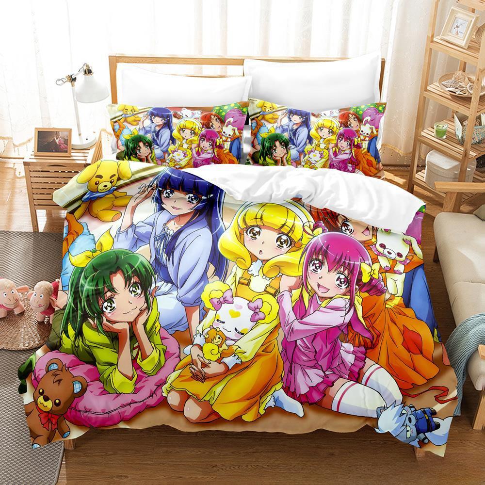 Улыбнитесь, PreCure! Комплект постельного белья Односпальный Полуторный Двуспальный Кинг-сайз Комплект для кровати Взрослый Детский Спальня Пододеяльник Комплекты 3D принт Каваи Аниме Кровать