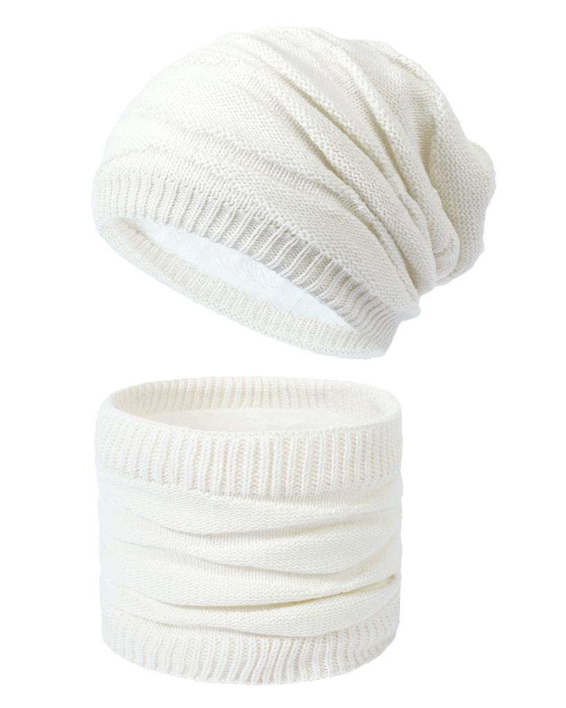 Зимний теплый комплект из двух предметов: шапка на флисовой подкладке и утеплитель для шеи для мужчин и женщин, вязаная шерстяная шапка с ромбовидным узором и шейный платок