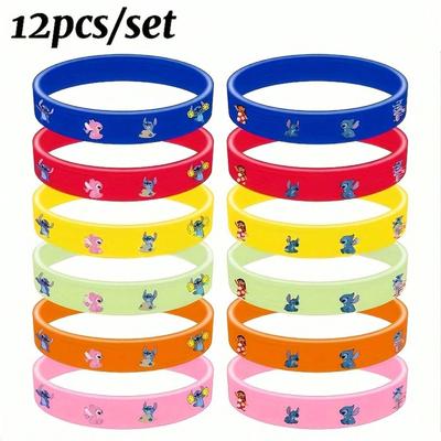 12 шт. Мультяшный Стич Сувениры для вечеринки Силиконовый браслет Награды для класса Призы Наполнение для пакетов с подарками для мальчиков и девочек Подарки на день рождения