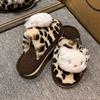 Леопардовые тапочки Hello Kitty женские для улицы, теплые, с мягкой подошвой, домашние, пушистые плюшевые тапочки женские, новинка осень-зима