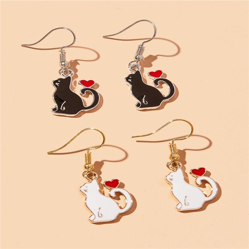 2021 New Fashion Women's Christmas Mascot Cute Cat Earrings Jewelry Fashion Hip Hop Alloy Paint Black Cat Earrings