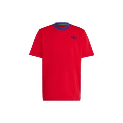 adidas Футболка Originals SS22 с трилистником и принтом клевера, ребристая футболка с круглым вырезом и короткими рукавами, мужские топы, красный IB3435