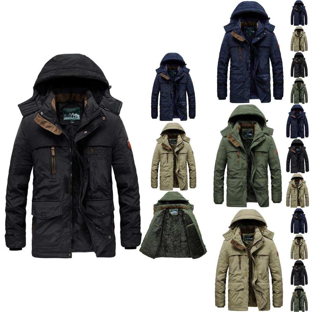 Warm Mens Winter Thick Fur Lined Hooded Jacket Zipper Bomber Military Parka Coat