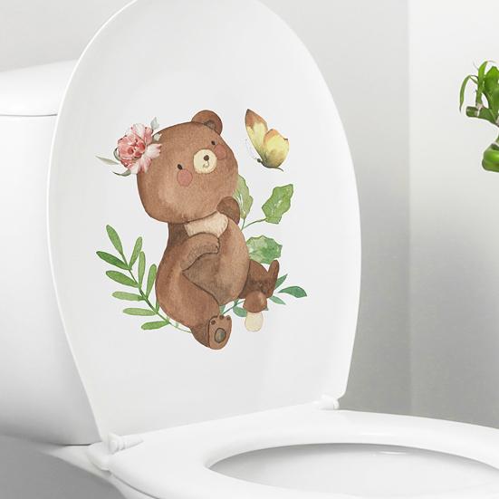 Мультфильм Медведь Бабочки Наклейка на унитаз Съемная Самоклеящаяся Водонепроницаемая ПВХ Гостиная Ванная Комната Настенное Искусство