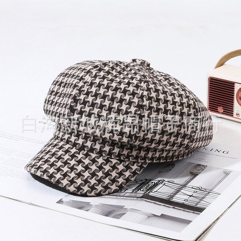 Thousand Bird Grid Octagonal Hat Children'S Fashion Versatile British Retro Painter Hat Fashion Versatile Beret