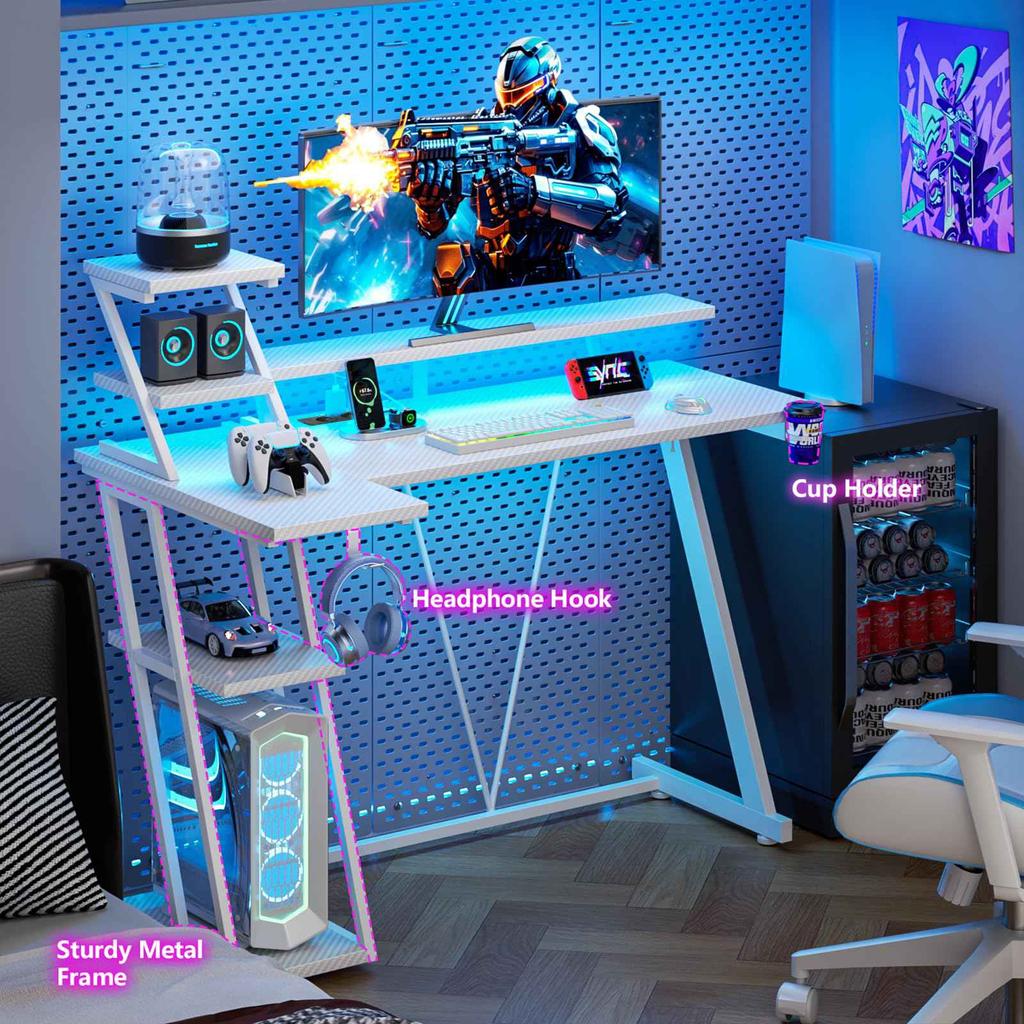 Игровой стол с RGB-подсветкой, реверсивный, с подставкой для монитора, USB- и AC-портами, прочная металлическая рама