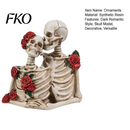 High-end Texture Decorations Dark Romantic Ornaments, Gothic Couple Resin Skull Model, Unique Halloween Decoration Artistic Delicate & Prop for Spooky