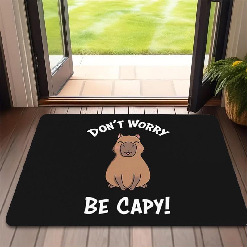 Don't Worry Be Capy Printed Welcome Door Mat Non-Slip Absorbent Machine Washable Rug for Kitchen Living Room Floor Mat