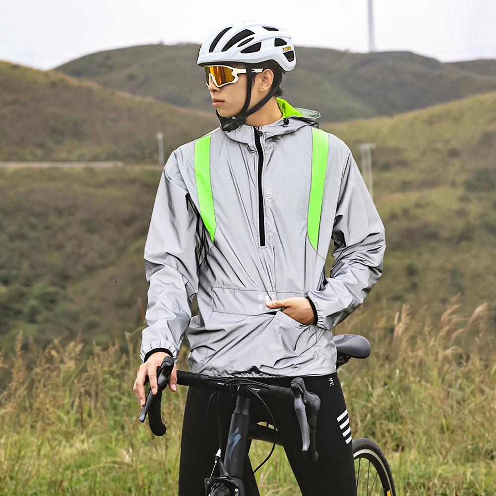 Wosawe Мужская серебряная светоотражающая велосипедная куртка разноцветная ветровка с капюшоном для езды на велосипеде спортивное пальто на открытом воздухе
