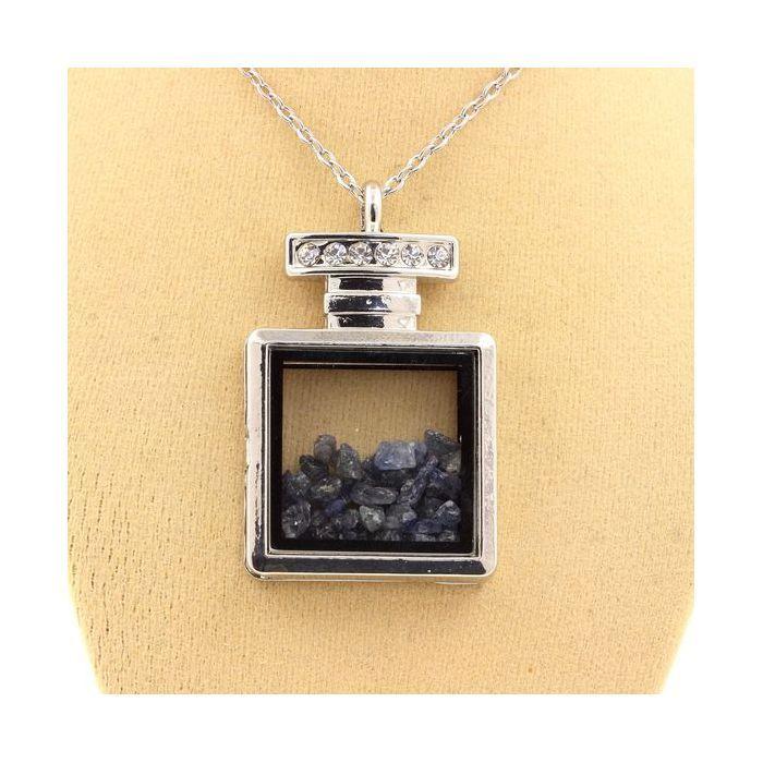 Pierres et Minéraux. Collier Saphir brut. Modèle flacon.