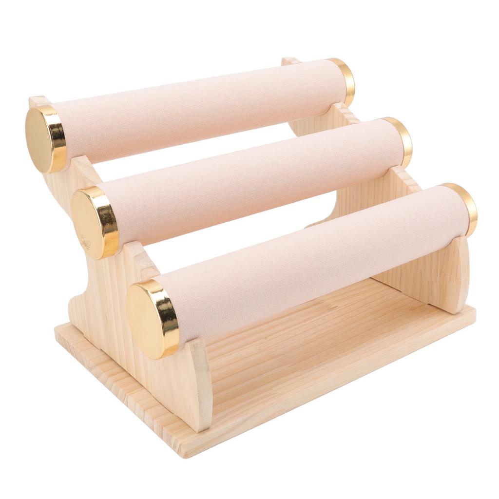 Bracelet Holder 3 Tier Detachable Jewelry Display Stand with Wooden Tray for Watch Home Shop Pink