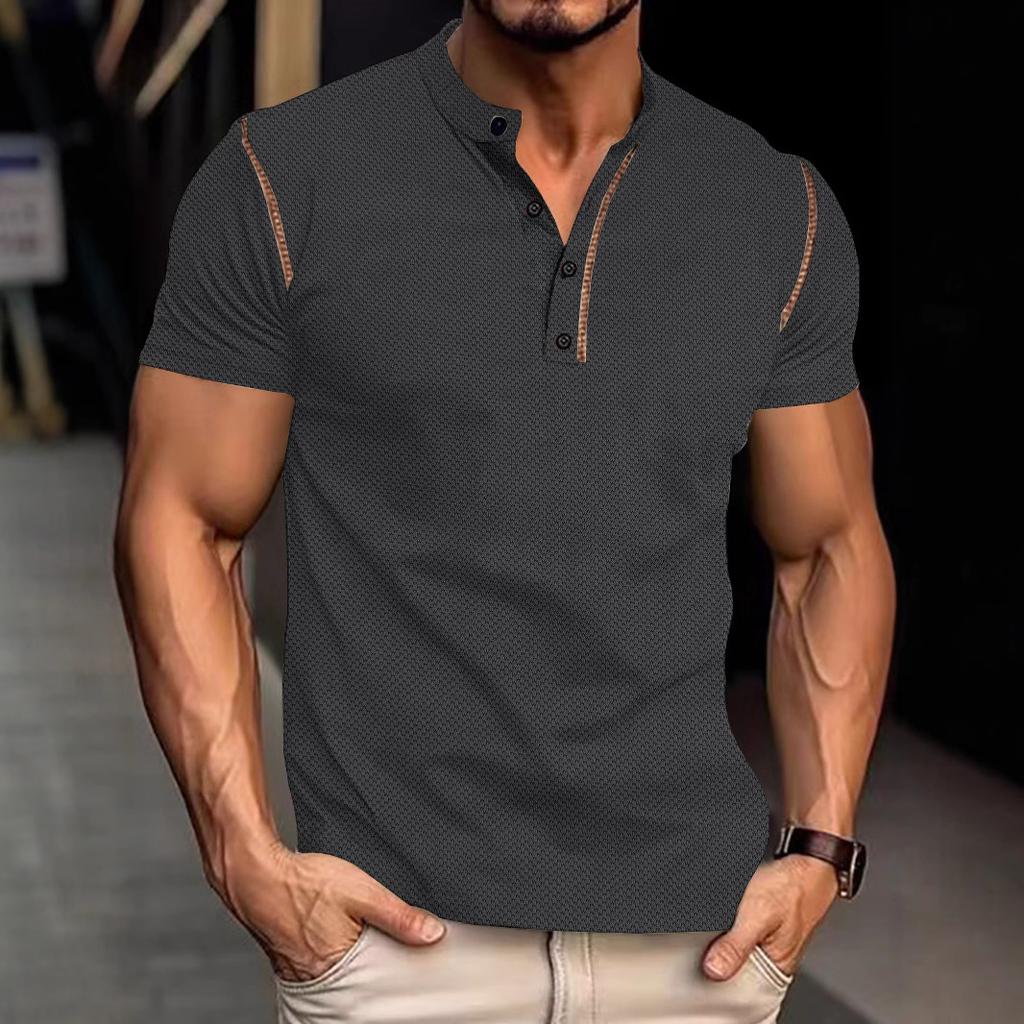 Мужские облегающие рубашки Henley с коротким рукавом, спортивные футболки, летние футболки на пуговицах
