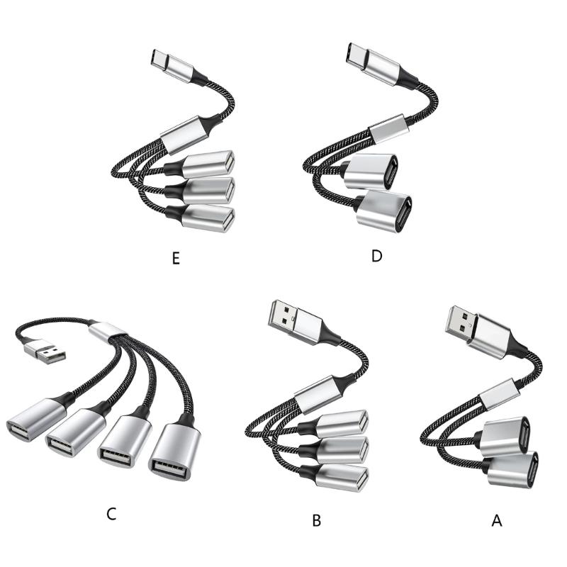 USB Splitter Cable,USB/Type C Male to 2/3 Female Extension Cord Connector,USB Port Hub Data&Charger Power Split Adapter