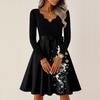 Women's Casual Fashion V-neck Long Sleeved Retro Christmas Print Retro Dress
