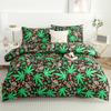 Skull Leaf Green & Black Bedding Set - 1 Comforter 2 Shams Duvet Cover Machine Washable Zip Closure