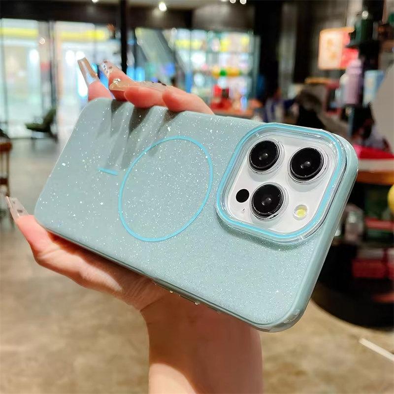 Роскошный блестящий чехол Magsafe Magnetic Case для iPhone 16 13 15 14 Pro Max Wireless Charge Мягкий силиконовый противоударный чехол