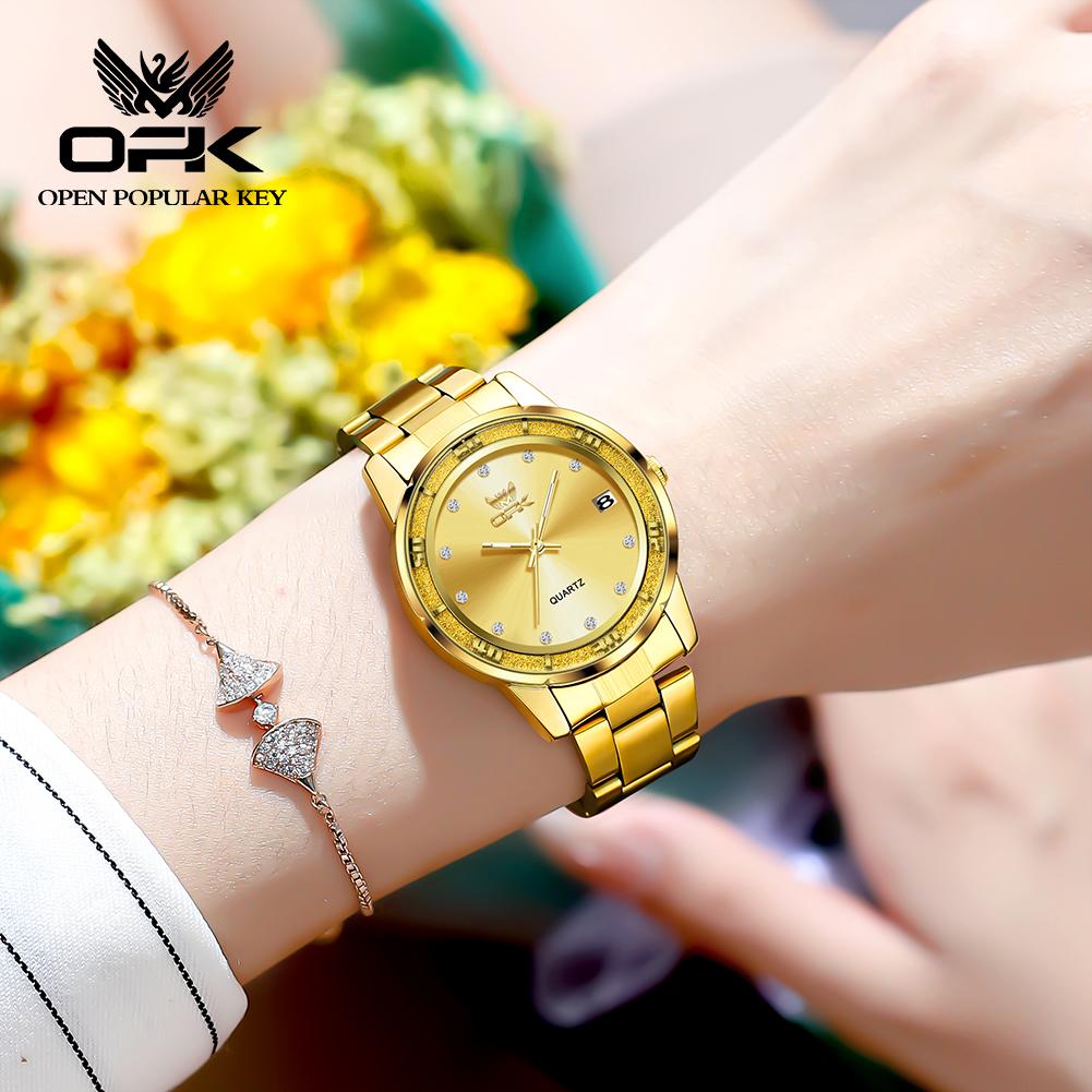 OPK Fashion Luxury Quartz Watch For Women Zircon Scales Ladies Waterproof Luminous Calendar Women's Watches