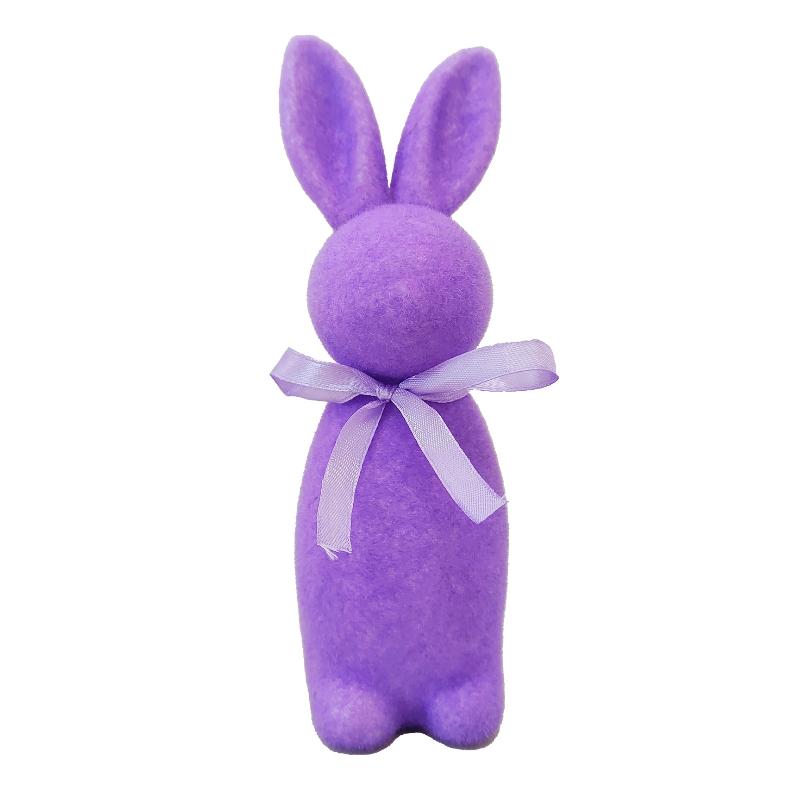 Flocked Easter Bunny Decor Cute Easter Standing Rabbit Statue With Bow Tie Spring Tabletop Centerpiece Nursery Home Decor