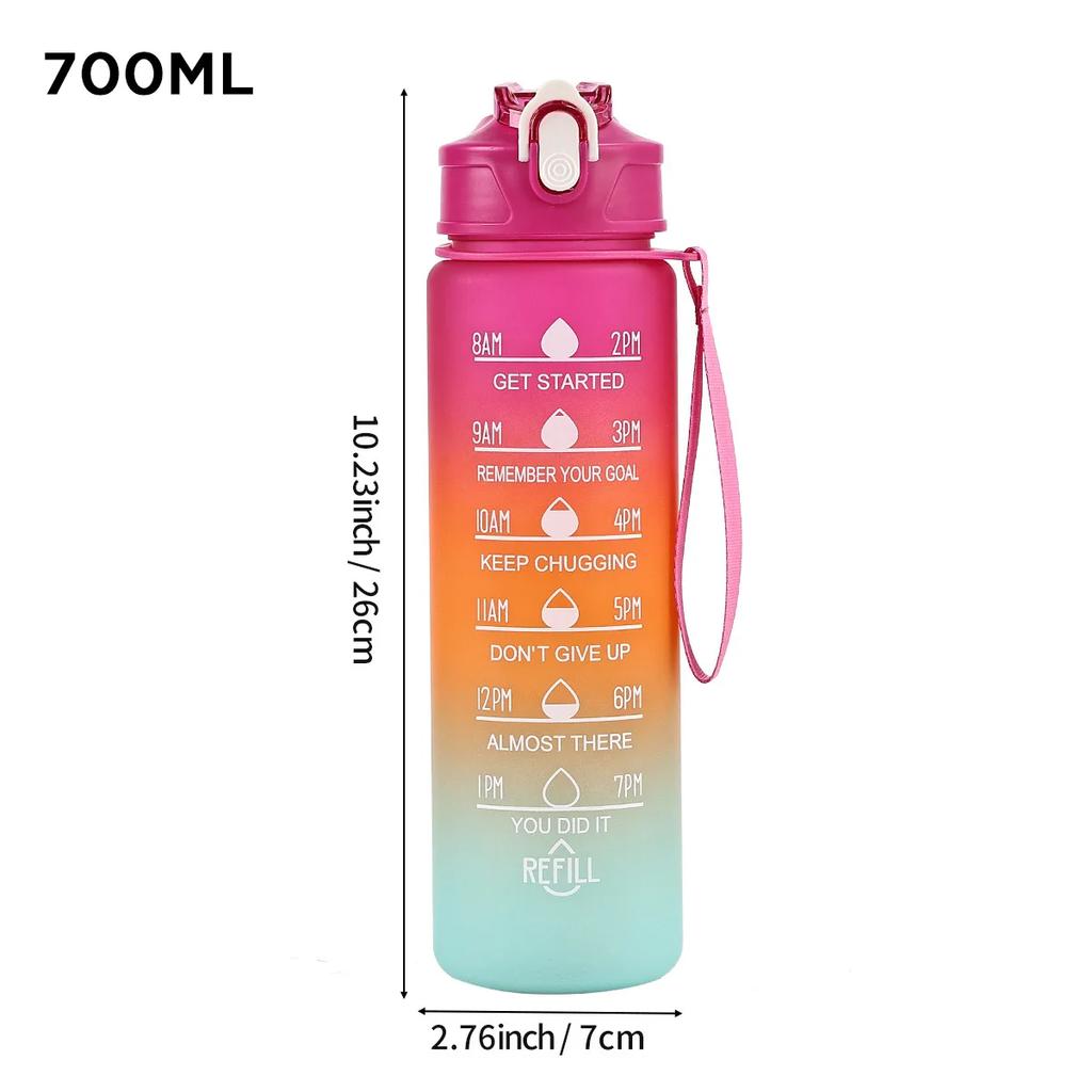 Sports Water Bottle Portable Motivational Graduated Straw Cup Rainbow Frosted Progressive Color Water Cup Plastic Cup