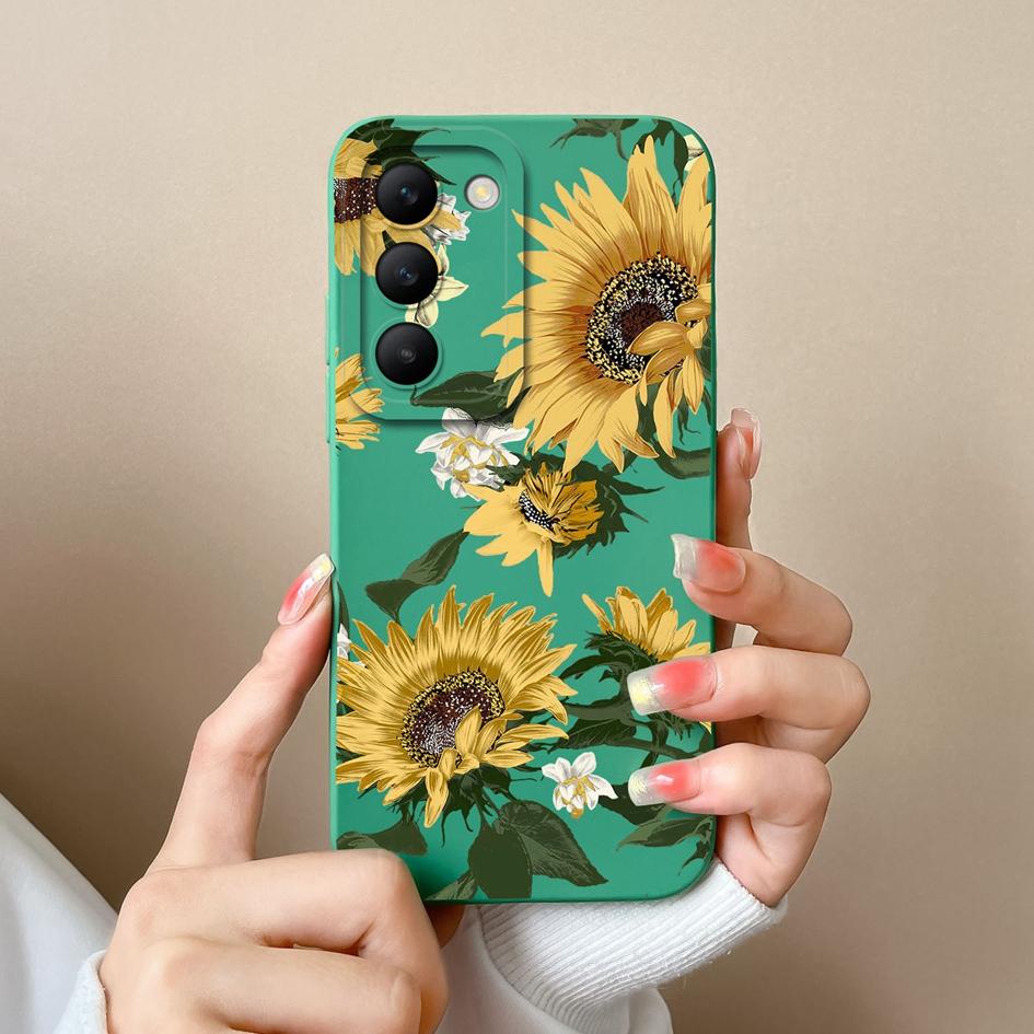 Чехол для Vivo T3 V30e Y200e V30 SE Y100 (ИДН) V40 Pro Capas Защитная пленка для экрана Популярный корпус Daisy Sunflower Жидкий силиконовый чехол для телефона для Vivo
