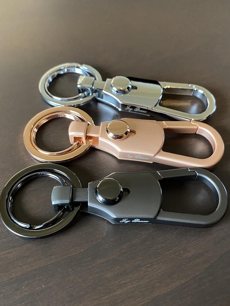 Double Ring Carabiner Keychain for Simple Black [Joy Bonus] Car, Motorcycle, Bicycle, One-touch Ring, Removable, Design, Metallic,
