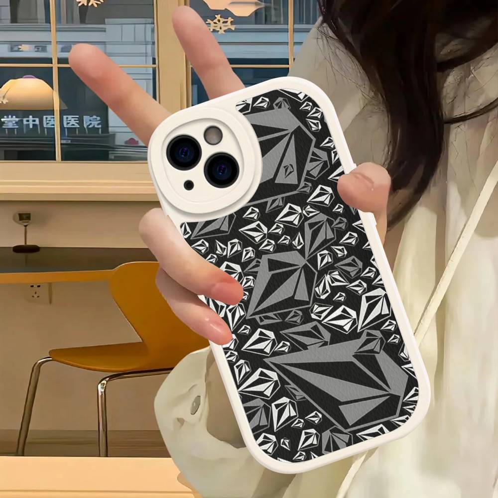 V-Volcom LOGO Fashion For IPhone 16 15 14 13 12 11 Pro Max Plus Leather Phone Cover