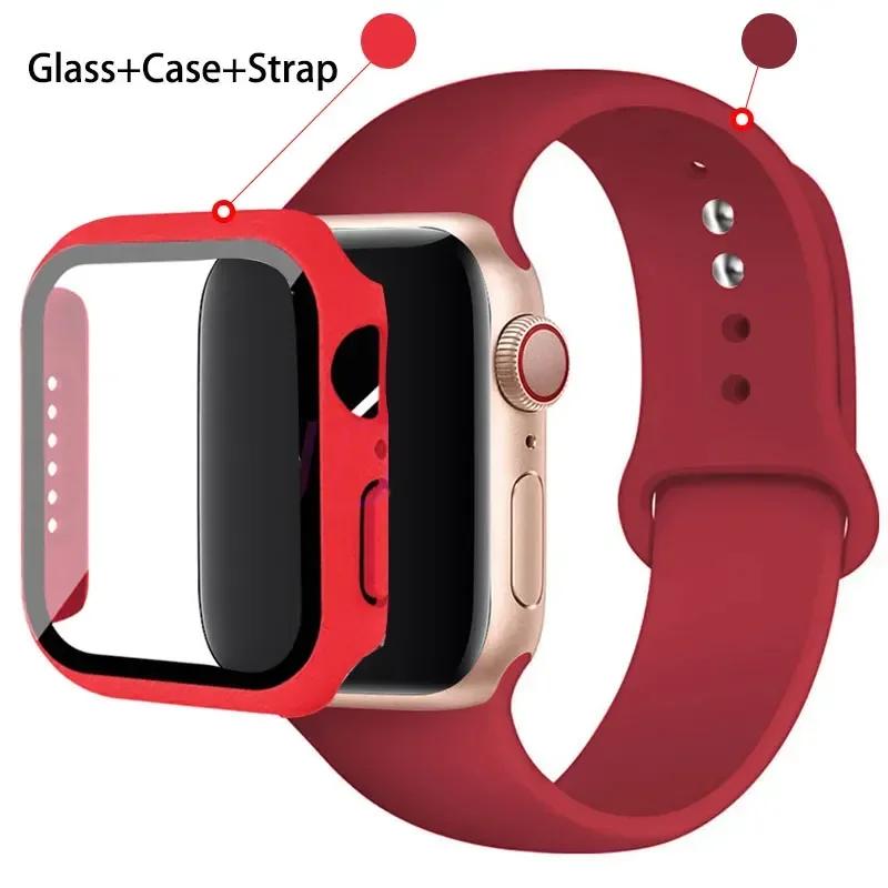Стекло+Чехол+Ремешок для Apple Watch Band 42 мм 44 мм 41 мм 40 мм 38 мм 45 мм Защитные стекла для Apple IWatch Series 9 8 7 6 SE 5 4 3