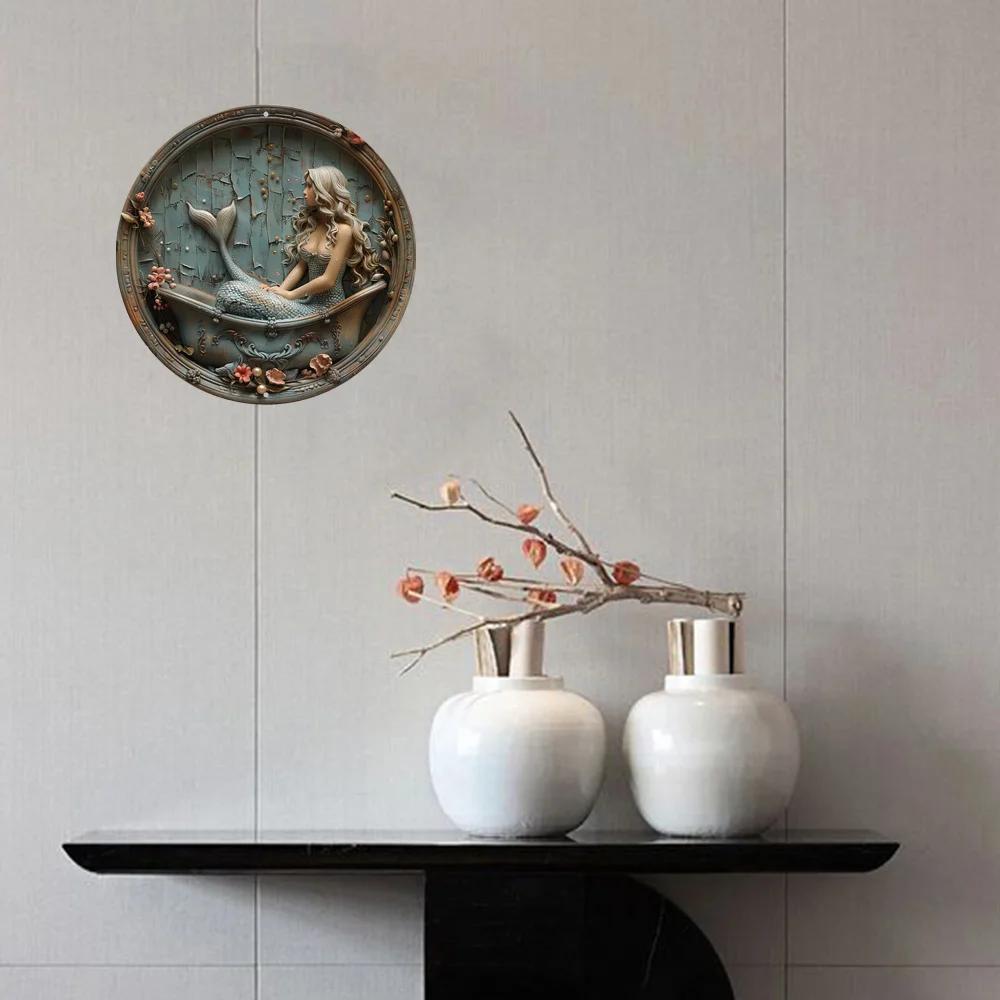 Очаровательная деревянная настенная живопись «Русалочка», идеально подходит для ванной комнаты, офиса и домашнего декора, идеальный подарок на праздники, декоративный настенный плакат