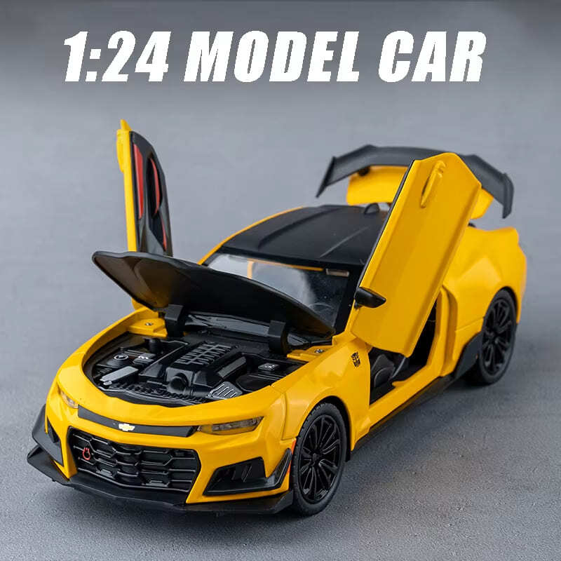 Diecast 1:24 Chevrolet Camaro Alloy Sports Car Model Sound and Light Pull Back Metal Vehicle Model Toys for Children Boy Gifts