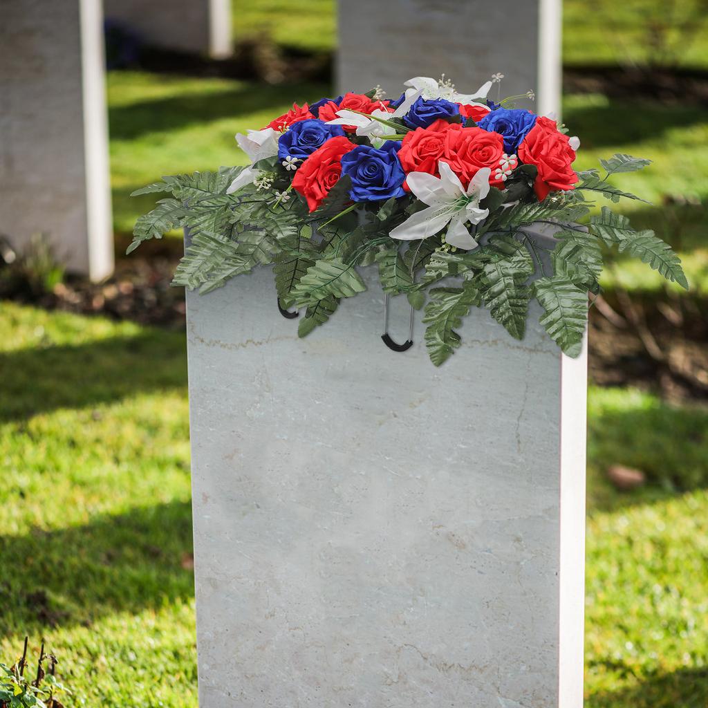 47*64cm Artificial Silk Cloth Cemetery Flower,Red Blue Outdoor Grave Decorations for Headstones and Funeral Ceremonies