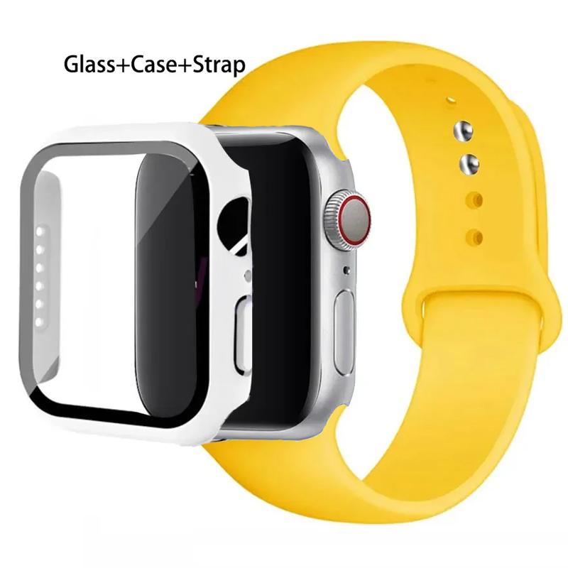 Стекло+корпус+ремешок для Apple Watch band 44 мм 45 мм 42 мм 41 мм 40 мм 38 мм Силиконовый ремешок для часов браслет iWatch series 8 9 7 6 5 4 3 SE