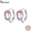 Bamoer 925 Sterling Silver Pink Square Gemstone Ear Buckles Sweet Hoop Earrings for Women Girls Original Design Fine Jewelry